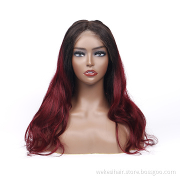 Wholesale Ombre Hair Straight Lace Front Wigs 1b/99j Burgundy and 1b/27 1b/30 Color Blonde Human Hair Lace Front Closure Wig